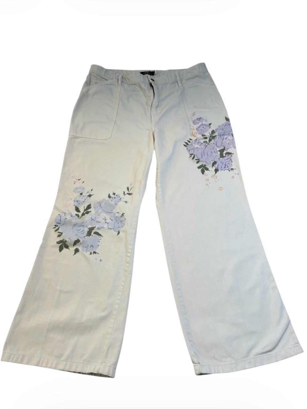 Lauren Ralph Lauren Floral High Rise Wide Leg Jeans Cream 16W Plus Size Like New